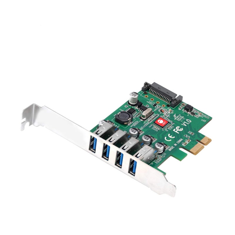 SIIG Dual Profile USB 3.0 4-Port (5Gbps) PCIe 2.0 Host Expansion Card Adapter for Windows Desktop PC (JU-P40A11-S1) - Image 1